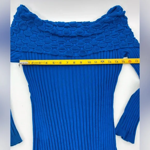 New Directions Vibrant Blue Off-Shoulder Sweater - Picture 6 of 9